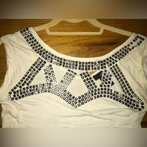 Sexy Tea If White Silver Studded Cage Cut Out Eyelet Sleeveless Mini Dress Large